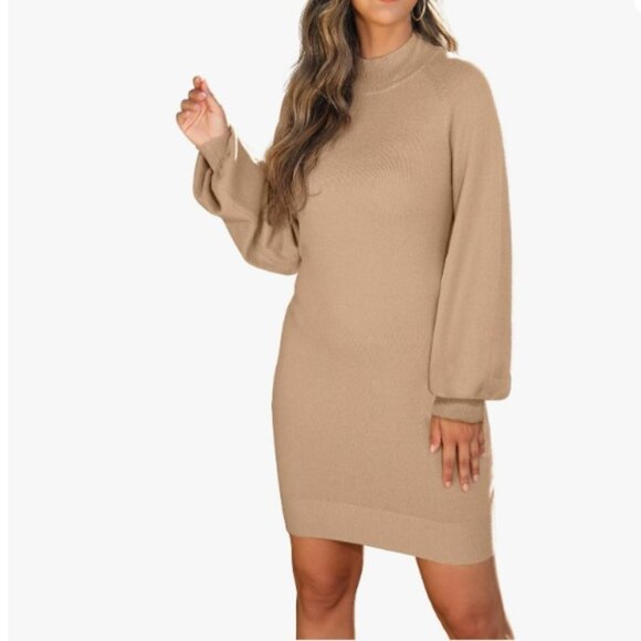 Mock Neck Ribbed Long Sleeve Bodycon Pullover Mini Sweater Dress - Picture 3 of 13